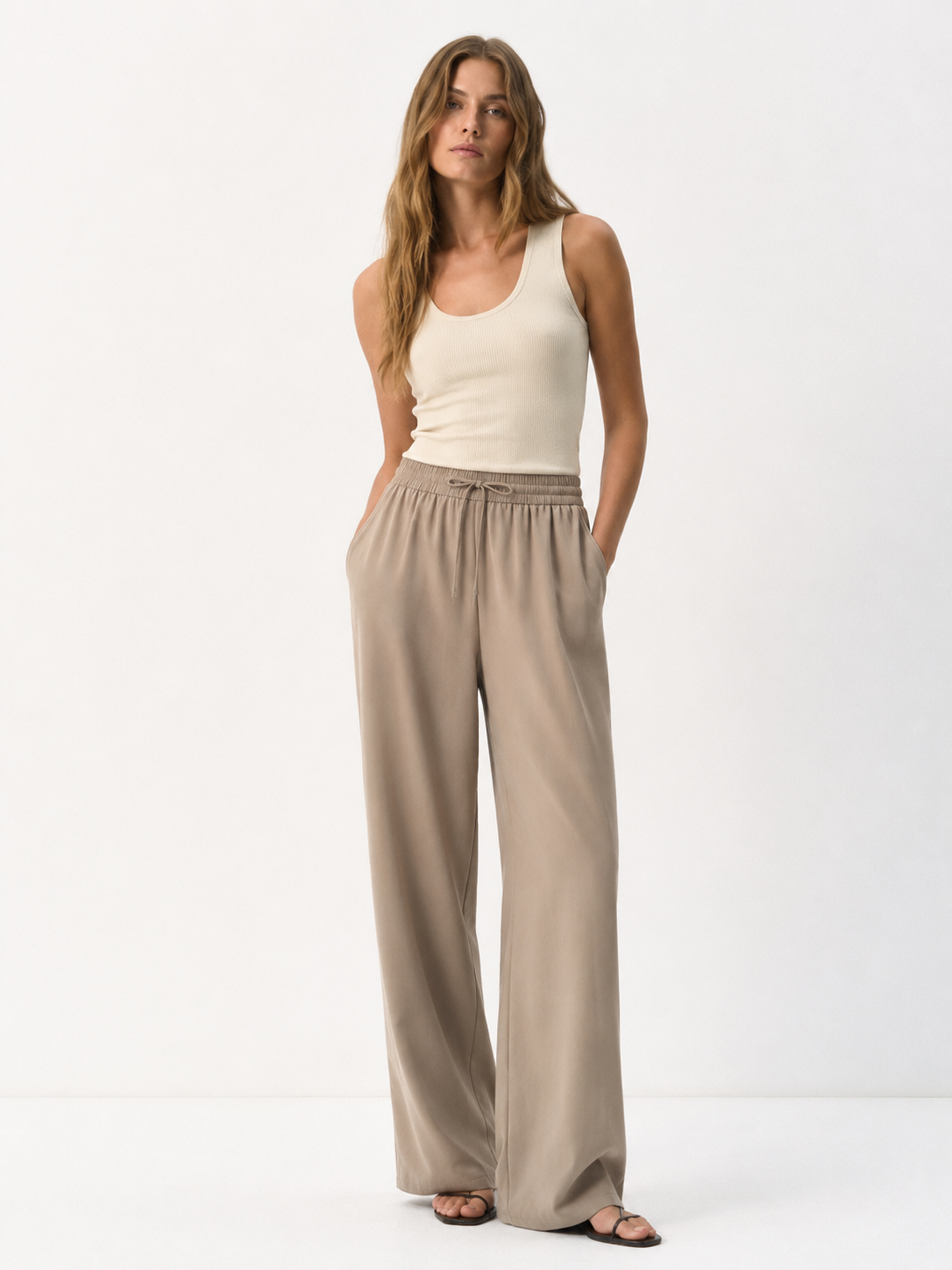 Soft Drape Drawstring Wide Leg Pants - Versatile Summer Trousers XW-26903