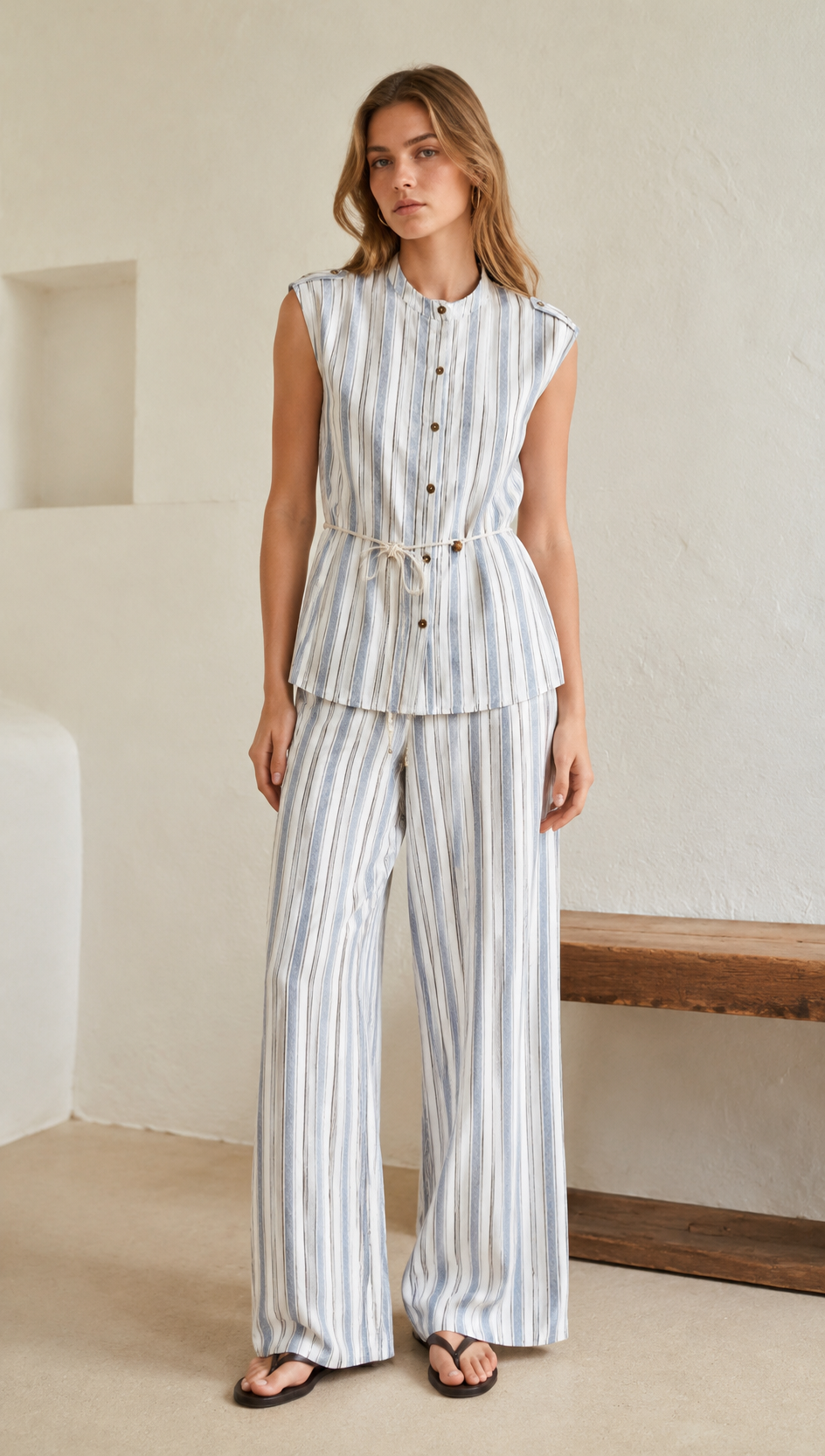 Casual Sleeveless Tie-Front Shirt A-42147