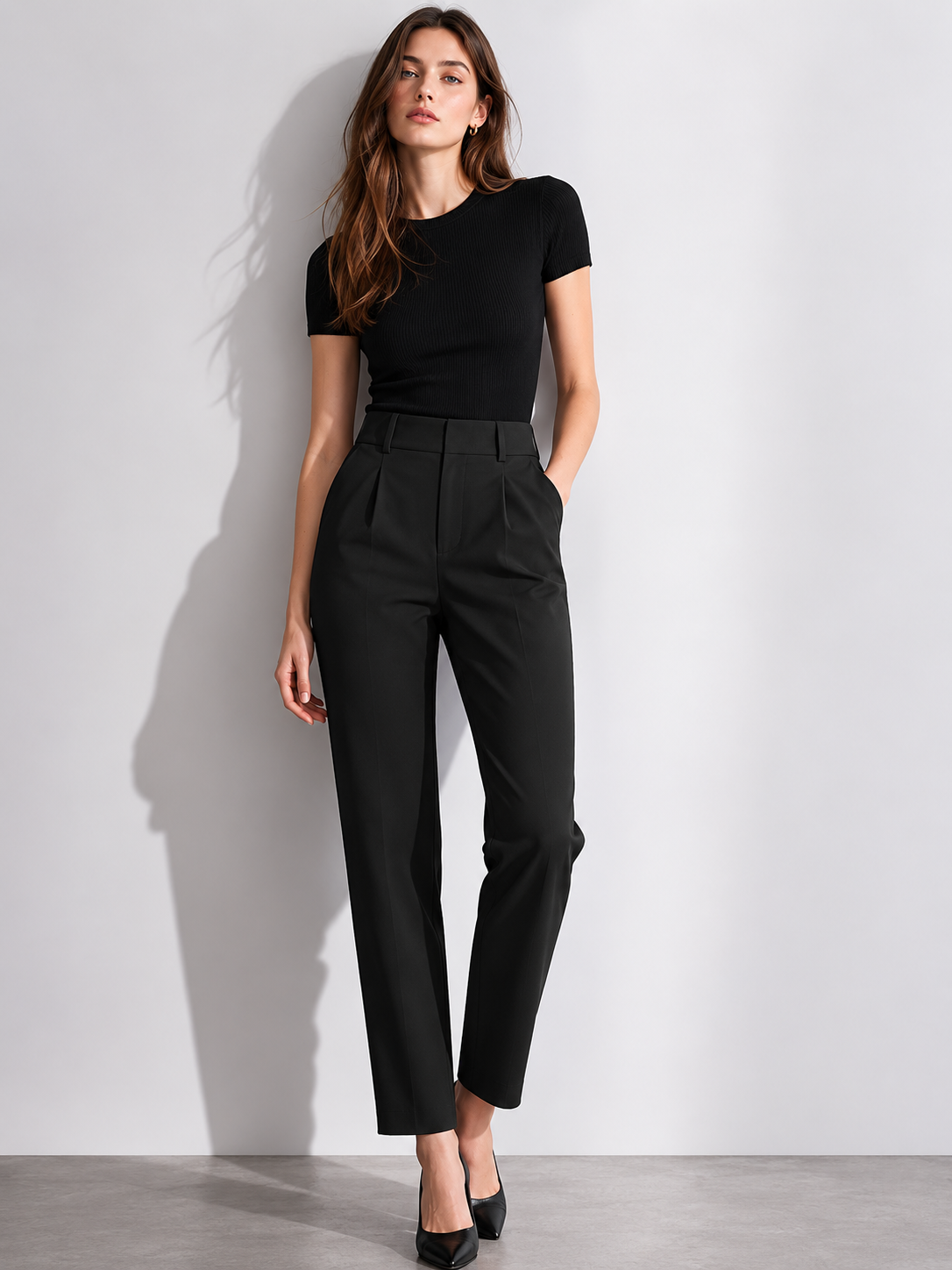 Elegant Black Pleated Straight Leg Pants - Premium Business Casual XW-26907