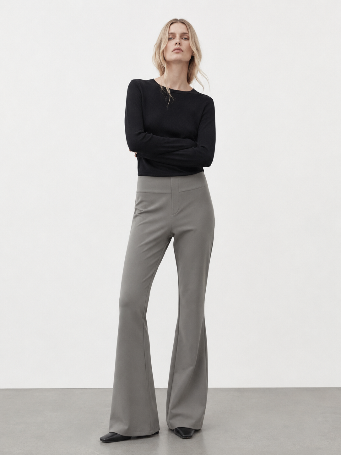 Elegant Grey High Waist Flare Pants - Premium Everyday Bottoms XW-26908