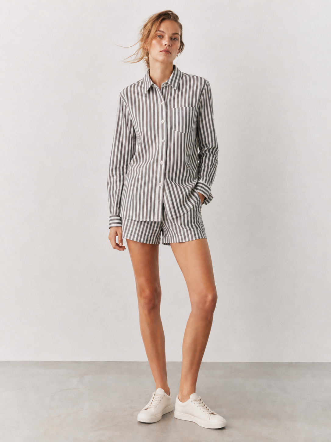 Elegant Blue White Striped Casual Set - Premium Everyday Outfit A-41621+A-41622