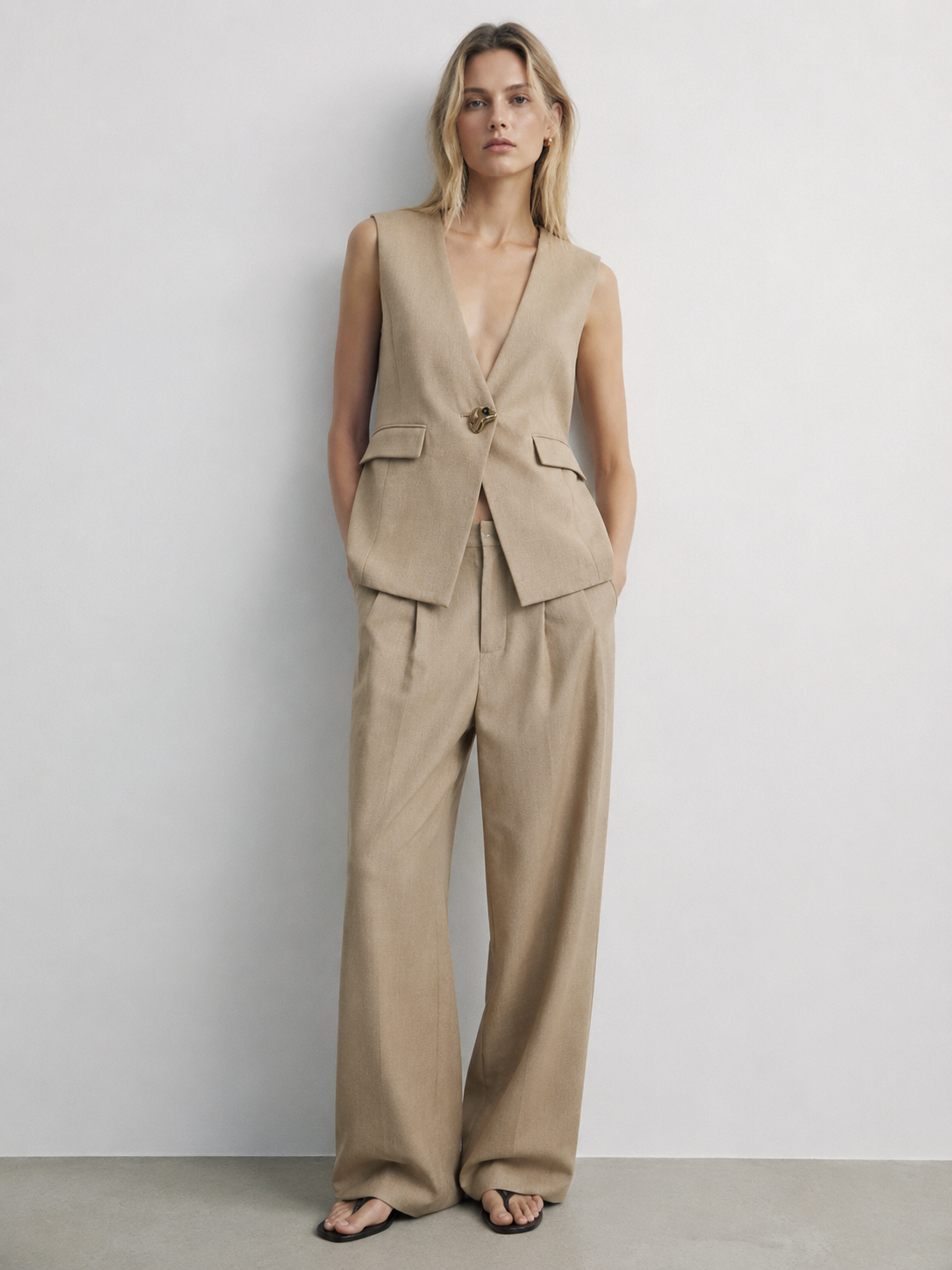 Trending Linen-Blend Waistcoat Suit for Women - Office Wear C-43040+C-43041
