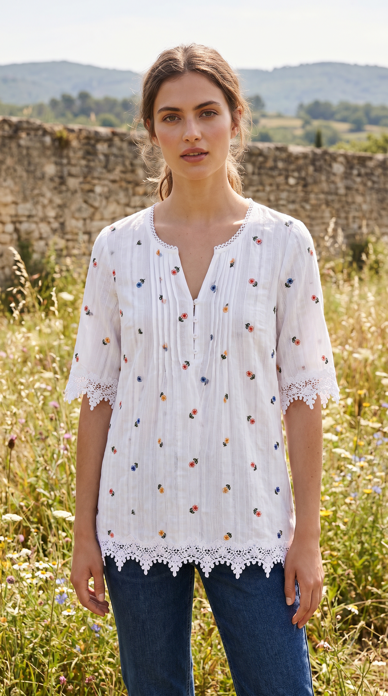 Casual Vacation Embroidered Short-Sleeve A-42141