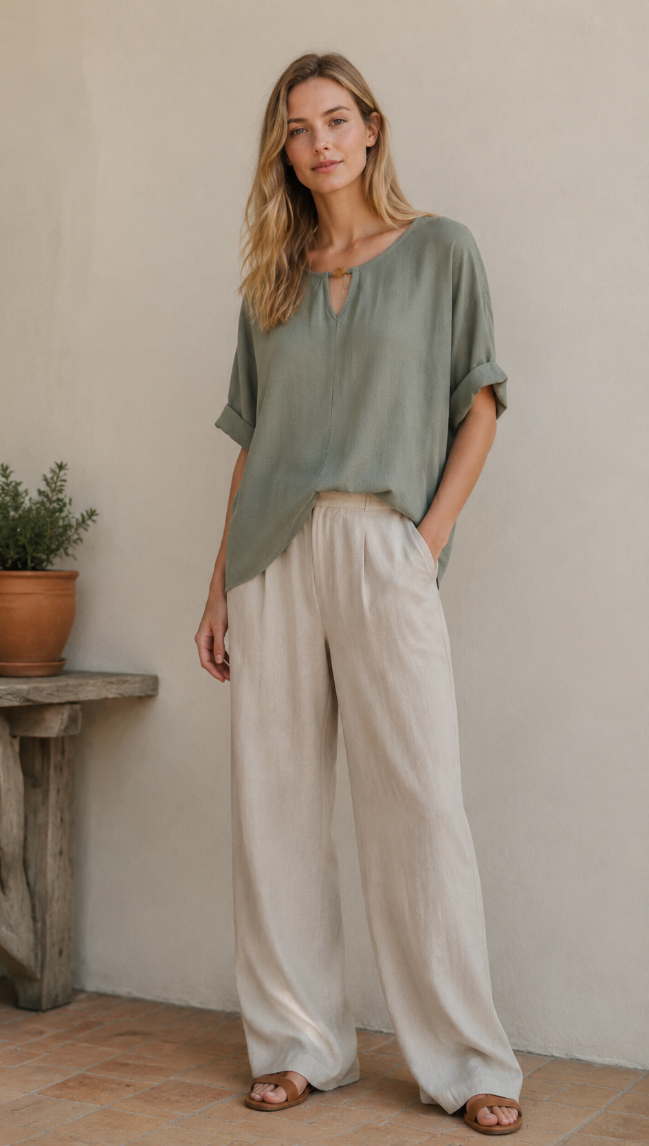 Minimalist V-Neck Keyhole Blouse Metal Ring Detail Relaxed White Top AN-121015