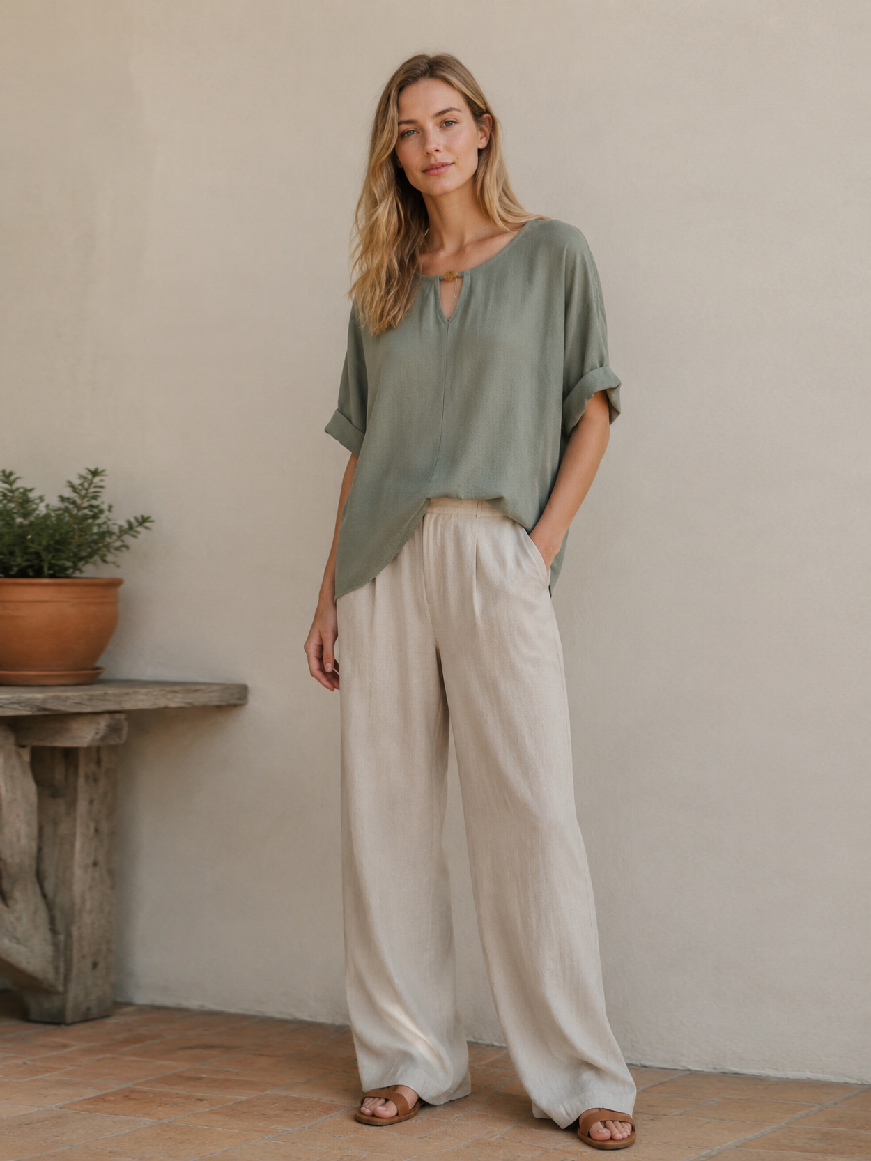 Minimalist V-Neck Keyhole Blouse Metal Ring Detail Relaxed White Top AN-121015