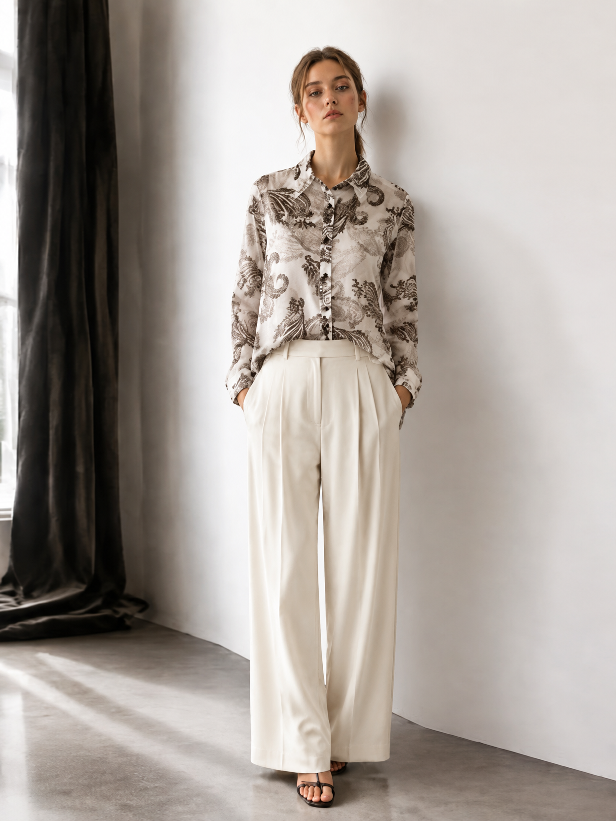 Vintage Paisley Print Linen Blend Long Sleeve Shirt AN-121023