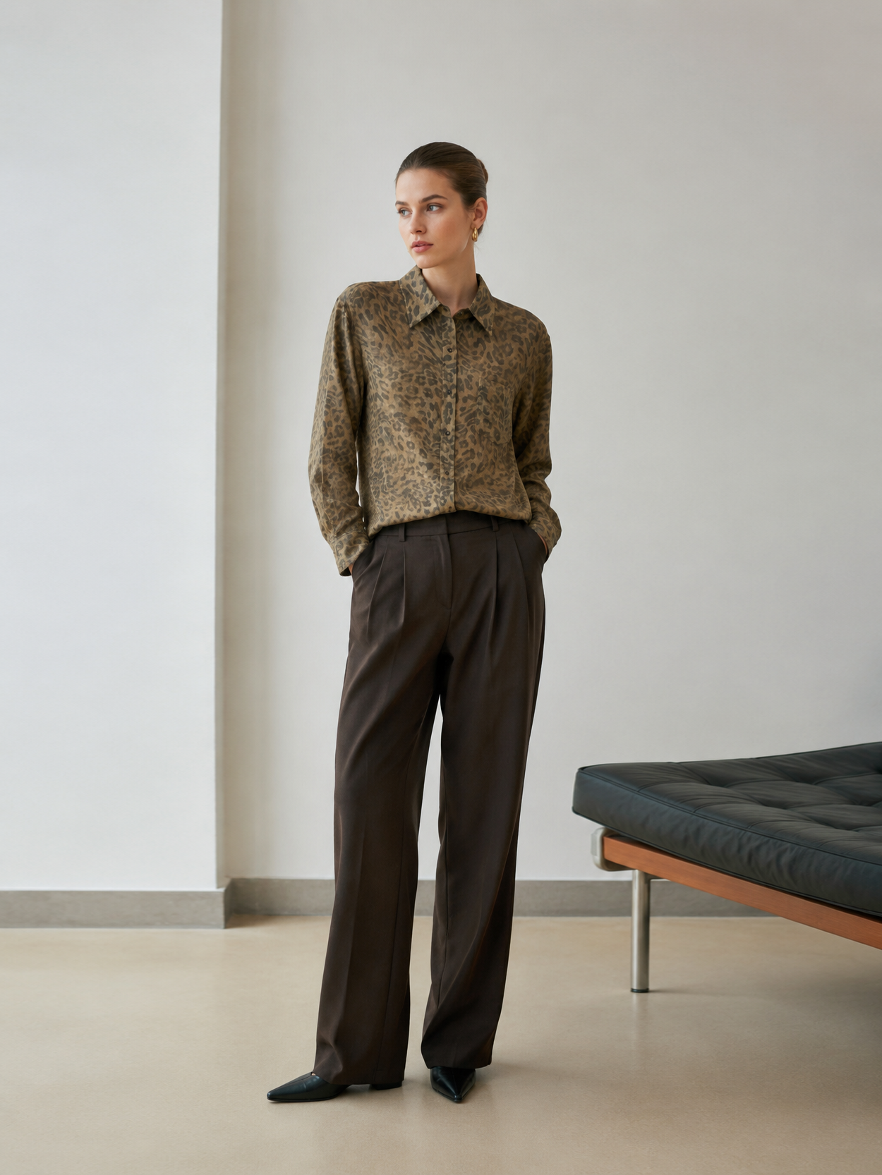 Women’s Leopard Print Oversized Button Down Shirt AN-710010