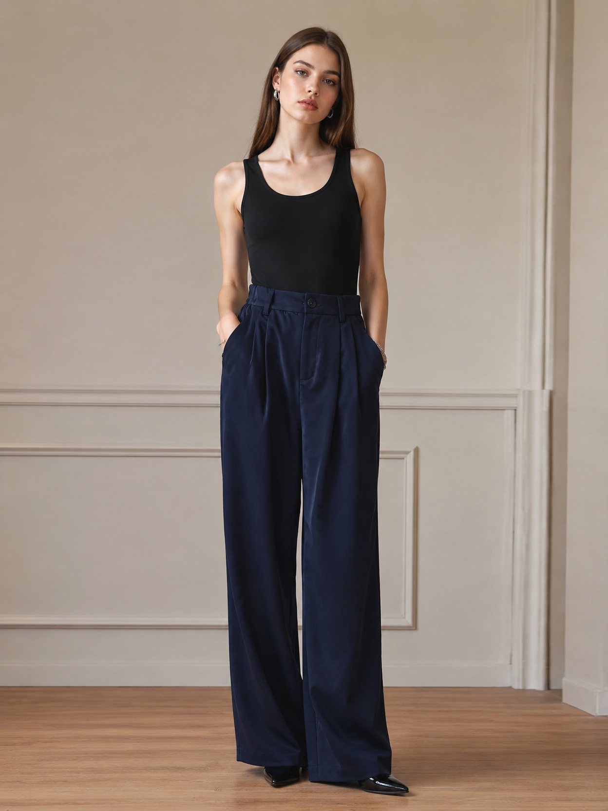 Women's Satin Wide-Leg Trousers AN-620017