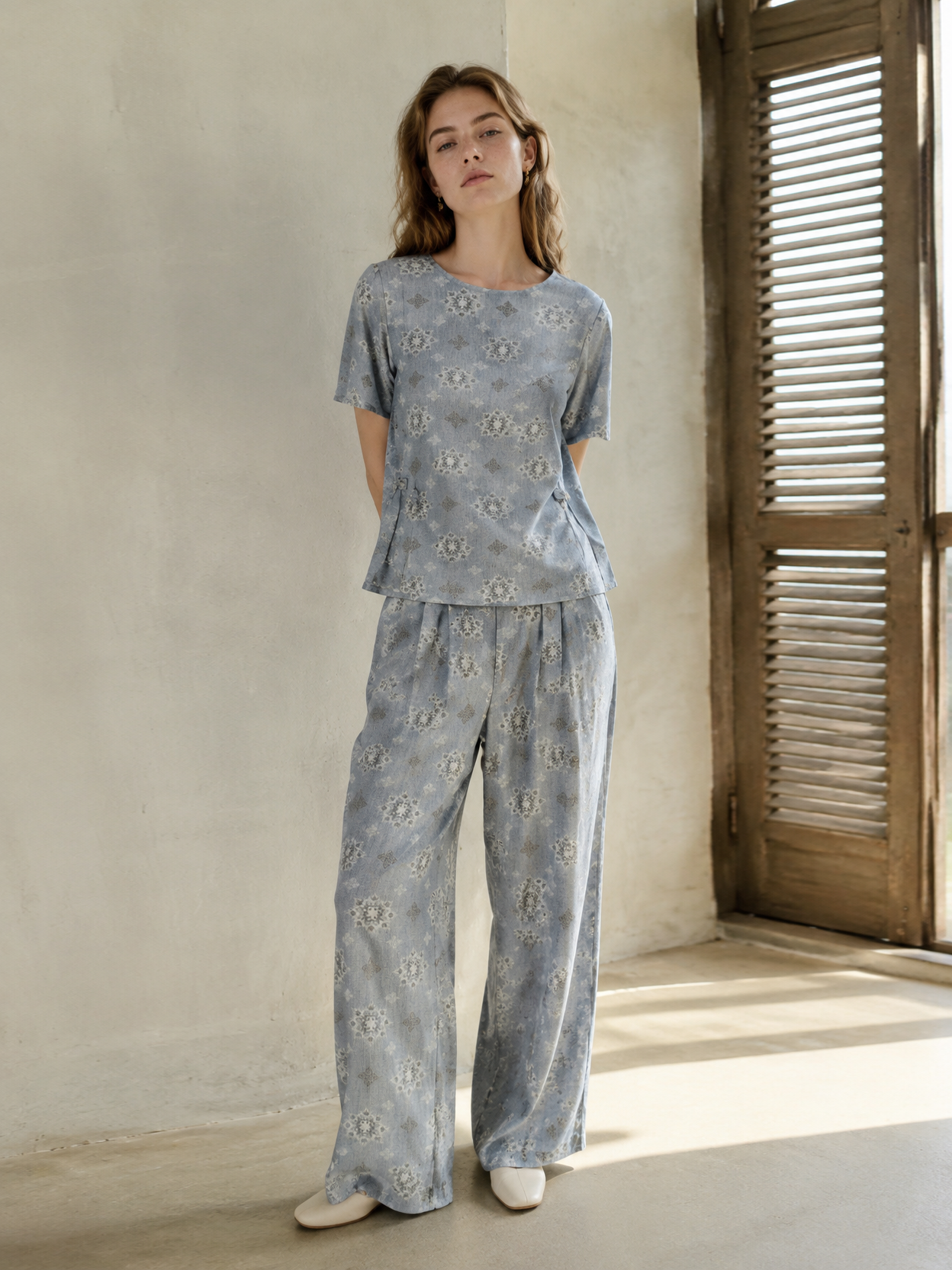 Trending Linen-Blend Jacquard Blouse for Women AN-750006