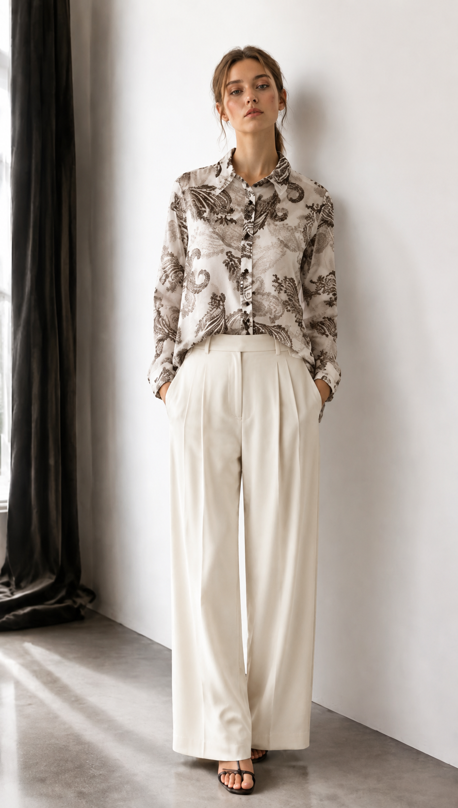 Vintage Paisley Print Linen Blend Long Sleeve Shirt AN-121023