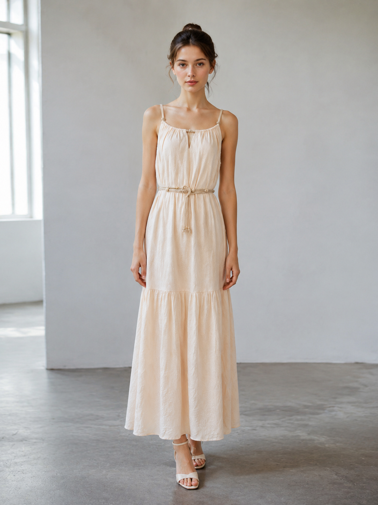 Minimalist Beaded Belted Tiered Maxi Dress - Premium Boho Chic Fashion AN-620053