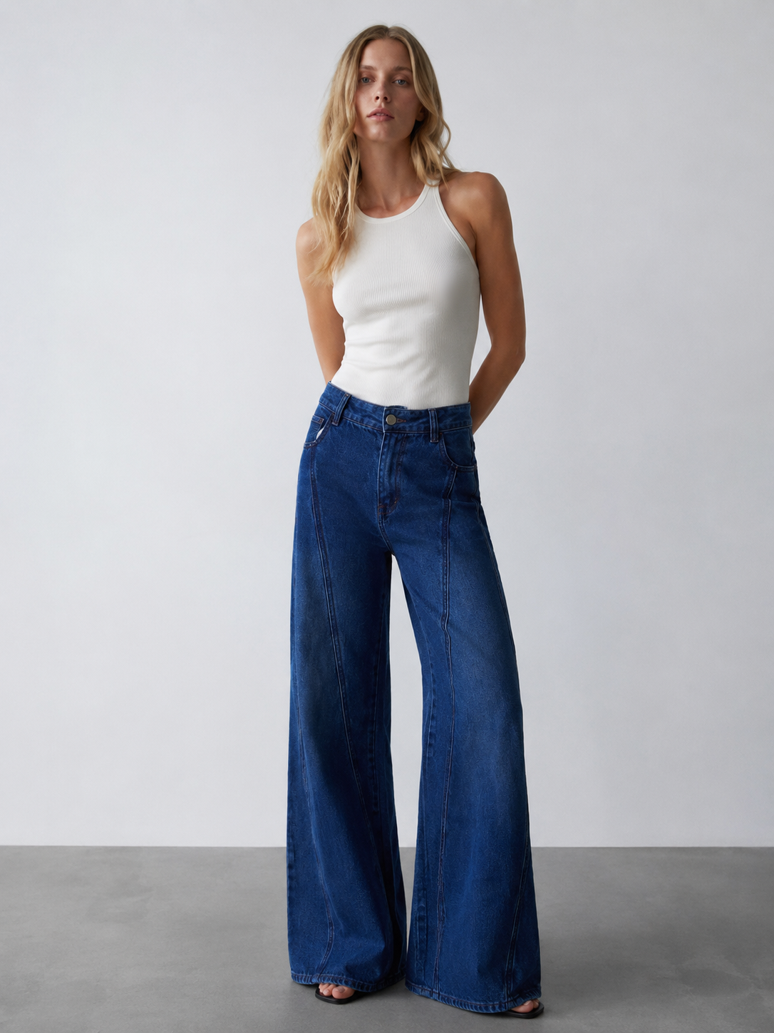 High Waist Wide Leg Seam Detail Jeans ZY6031