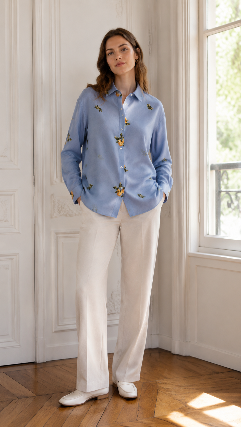 Women’s Floral Embroidered Oversized Shirt AN-620062