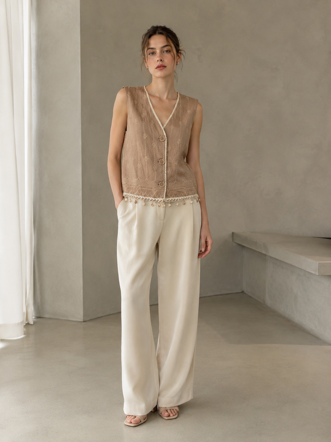 Bohemian Crochet Trim Vest – Embroidered Sleeveless Festival Top D-41224