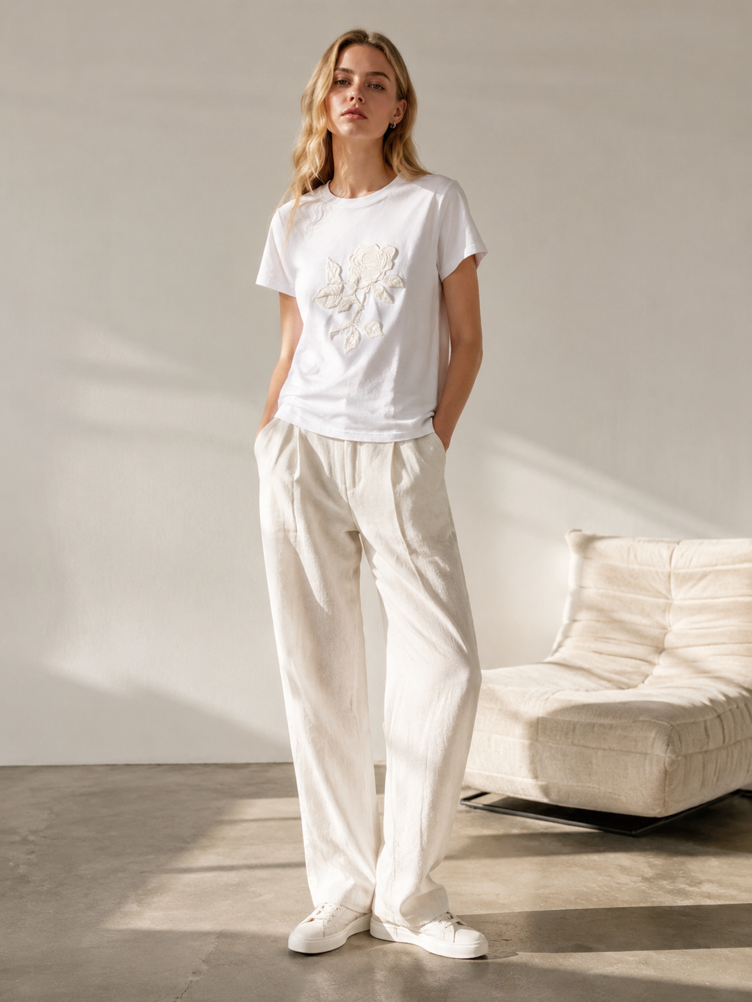 Women’s 3D Rose Embroidered Cotton Short Sleeve T‑Shirt M-42130-2 