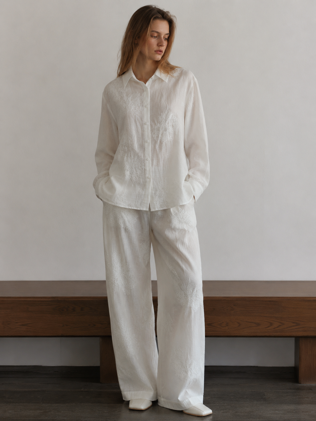 Women’s Lightweight Embroidered Button-Down Shirt – Boho Resort Style Blouse C-42332