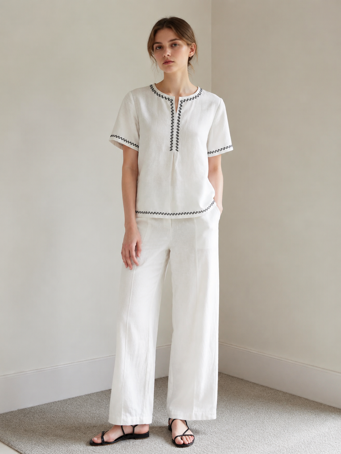 Women’s Boho Embroidered Short Sleeve Tunic Blouse D-42303