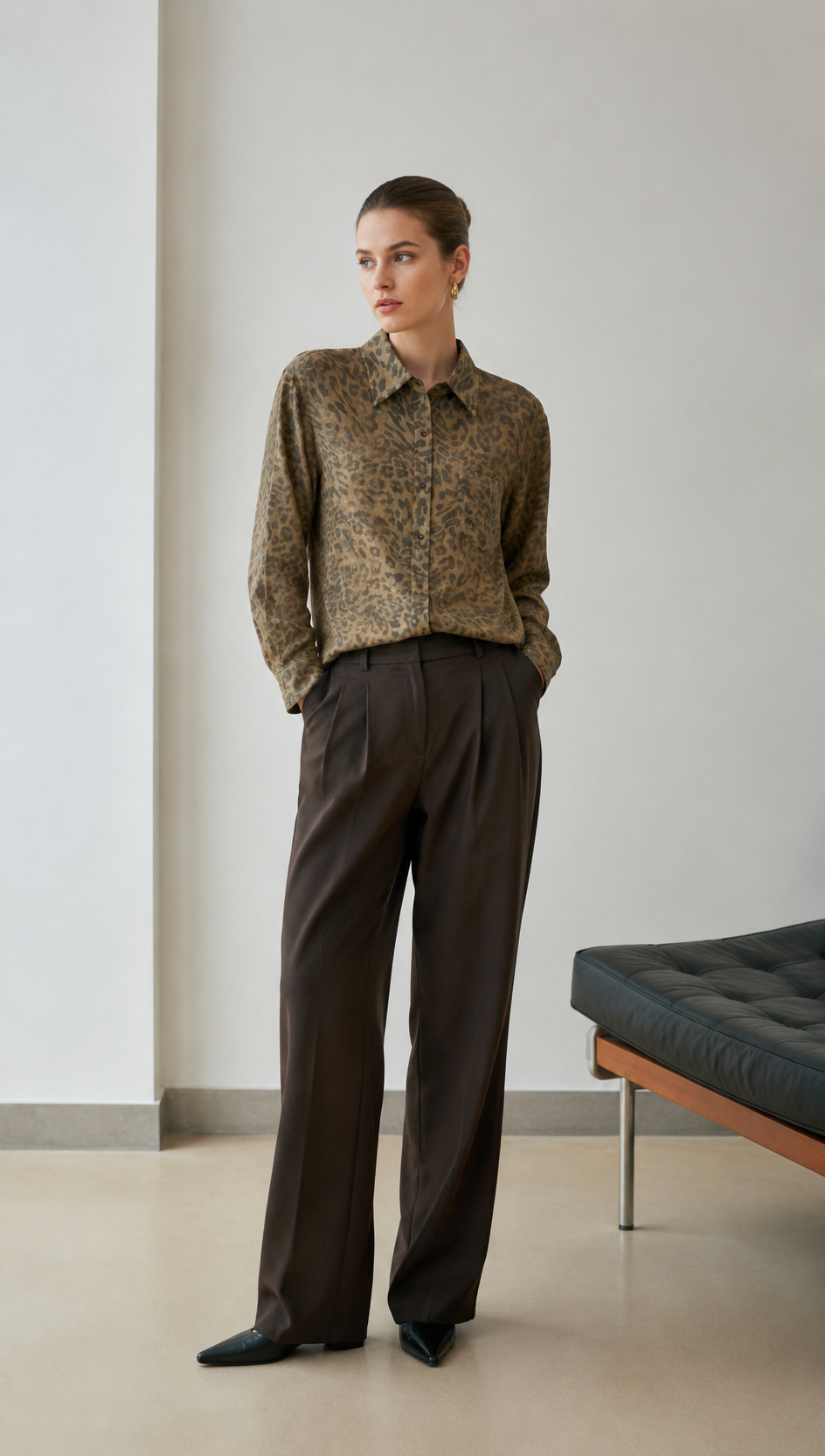 Women’s Leopard Print Oversized Button Down Shirt AN-710010