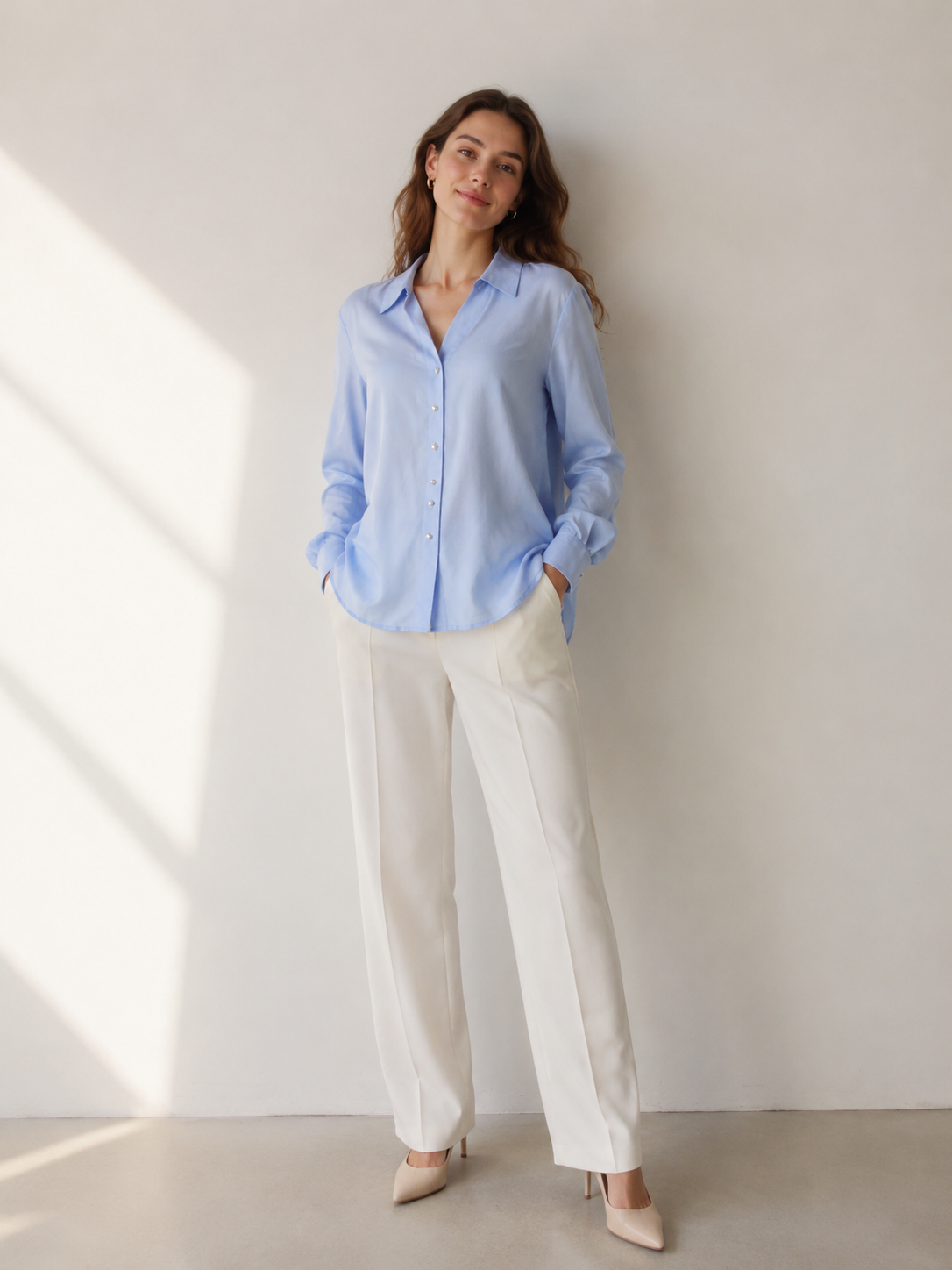 Women’s Minimalist Satin Long Sleeve Blouse A-43340