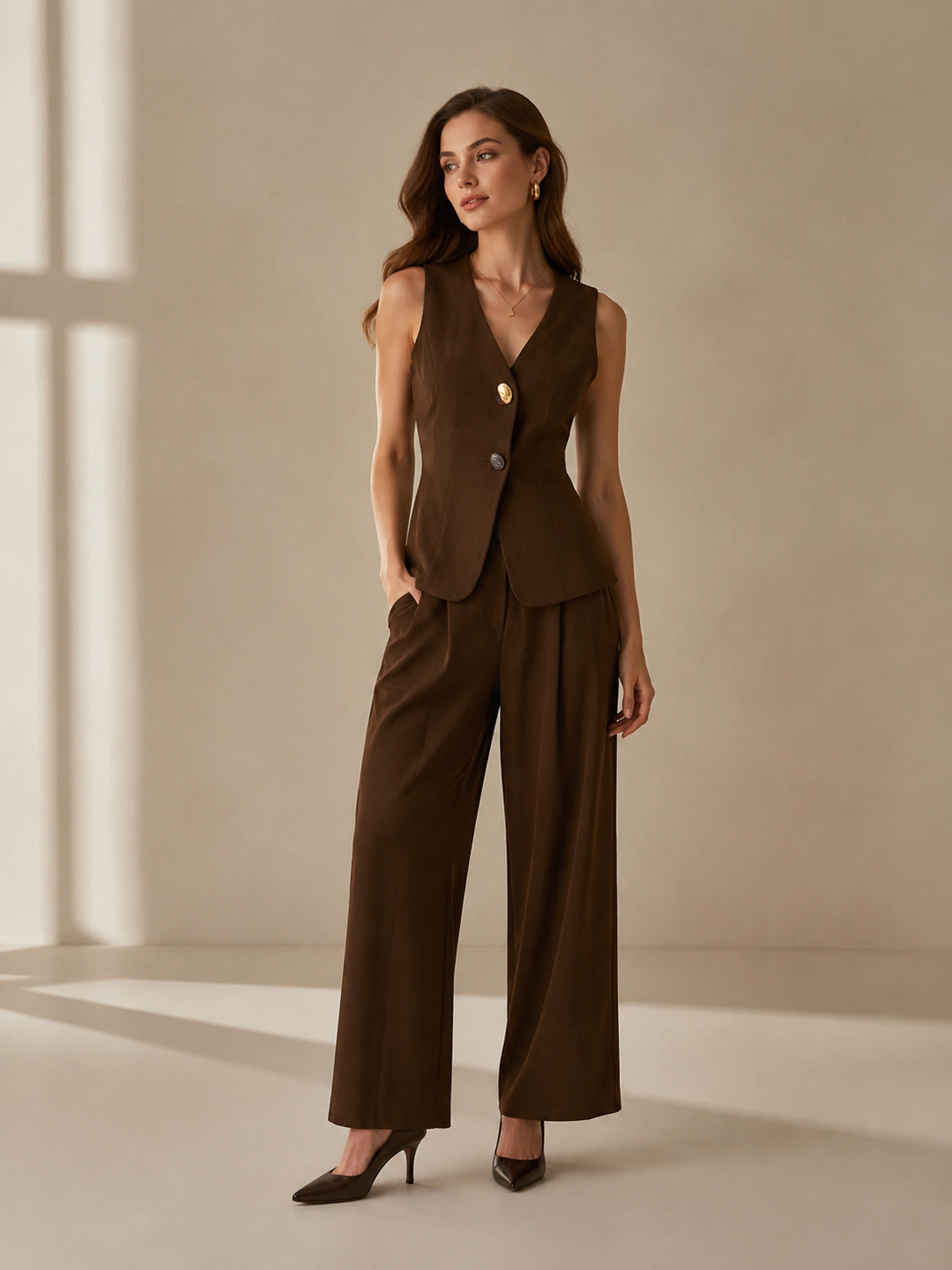 Women’s Tailored Vest Wide Leg Co-ord Set W-41294+W-41293-1