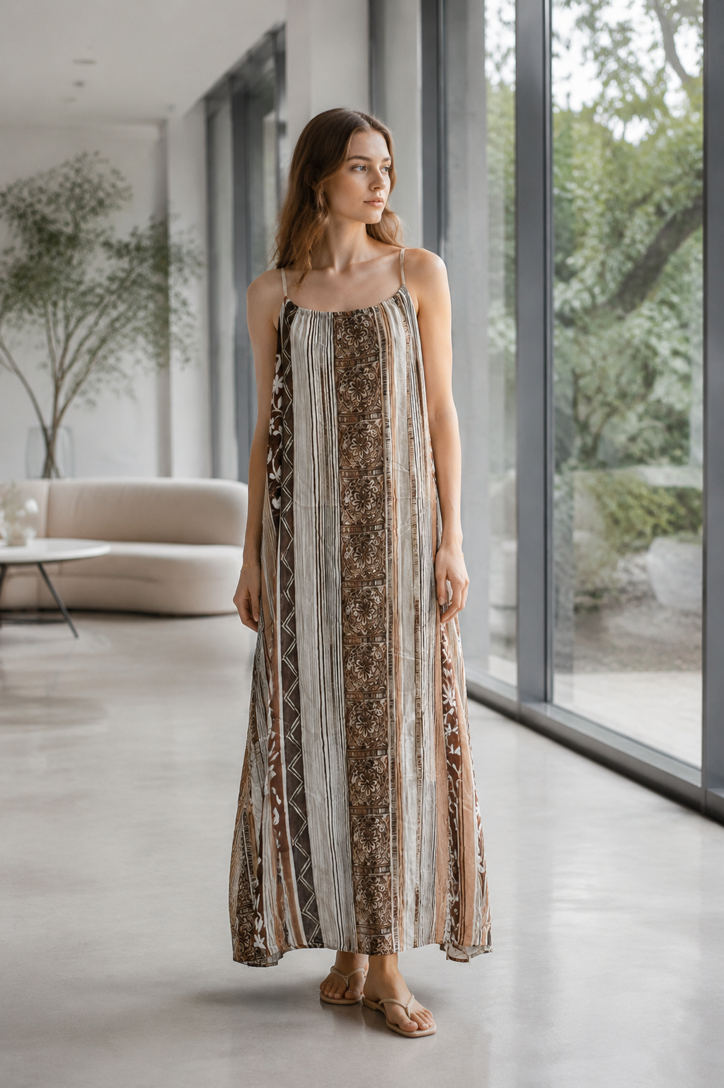 Women’s Striped Sleeveless Maxi Dress with Relaxed Fit 28069