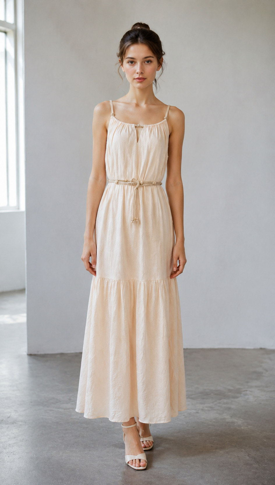 Minimalist Beaded Belted Tiered Maxi Dress - Premium Boho Chic Fashion AN-620053