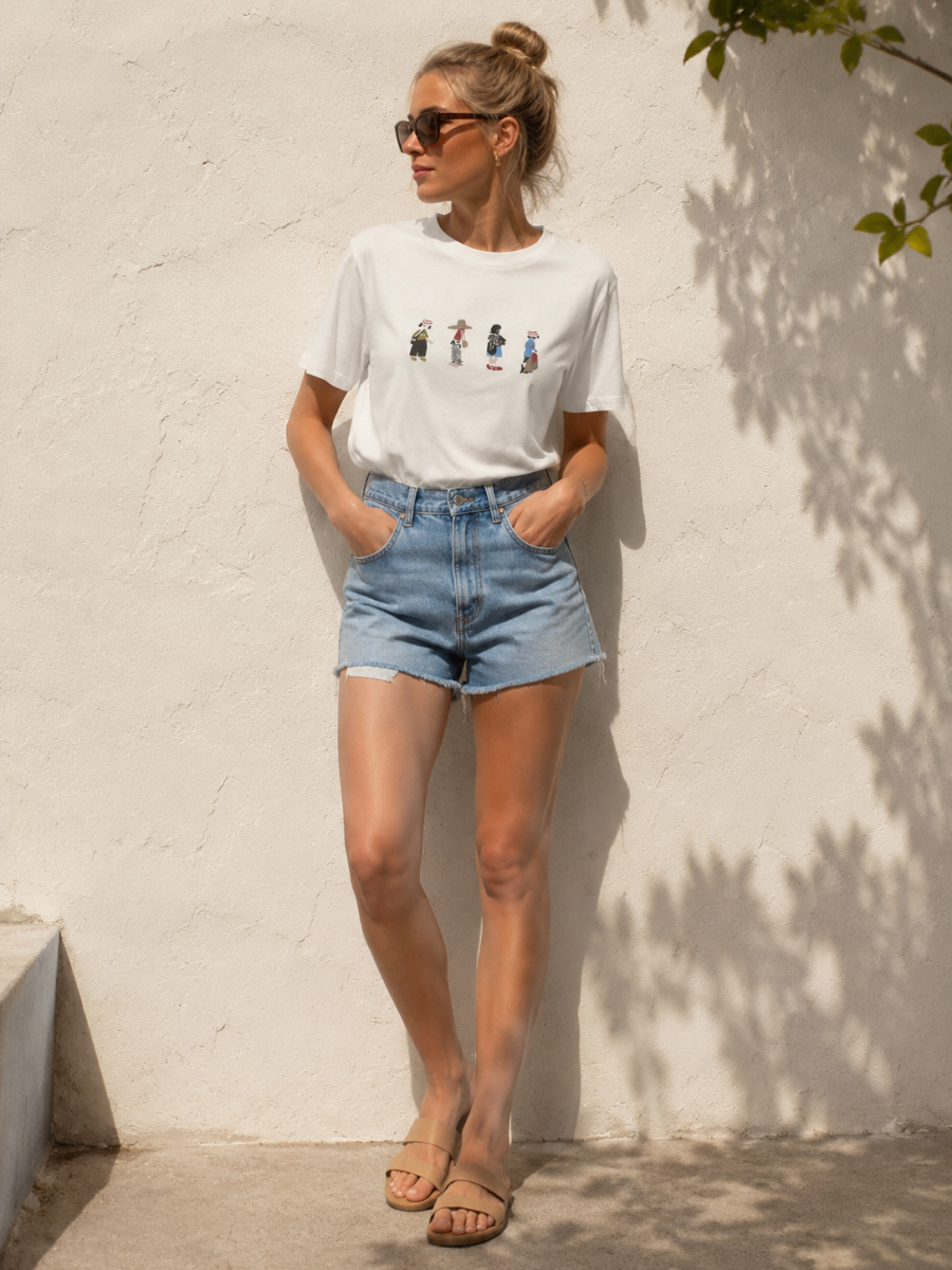 Women's White Mini Character Graphic T-Shirt 2907