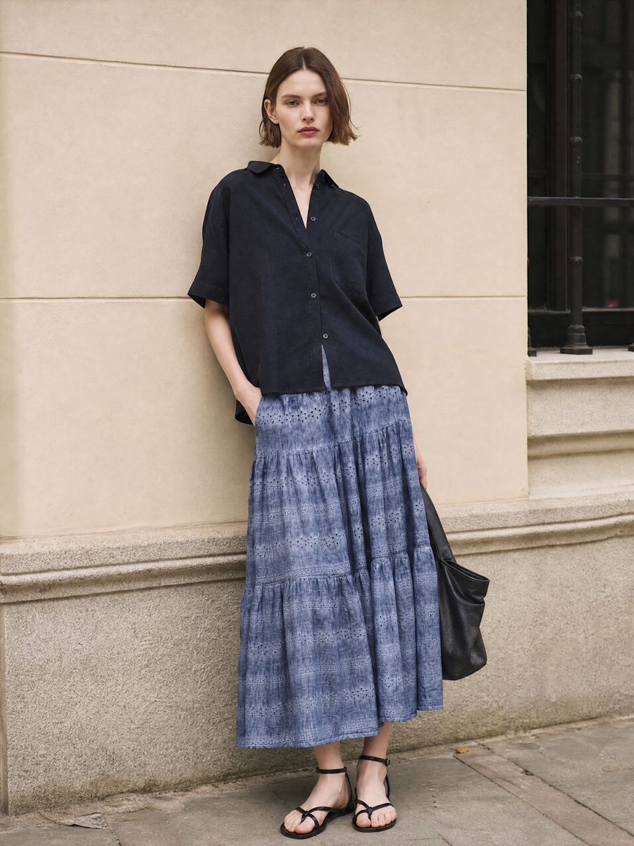 Women's Tiered Openwork Lace Maxi Skirt 508