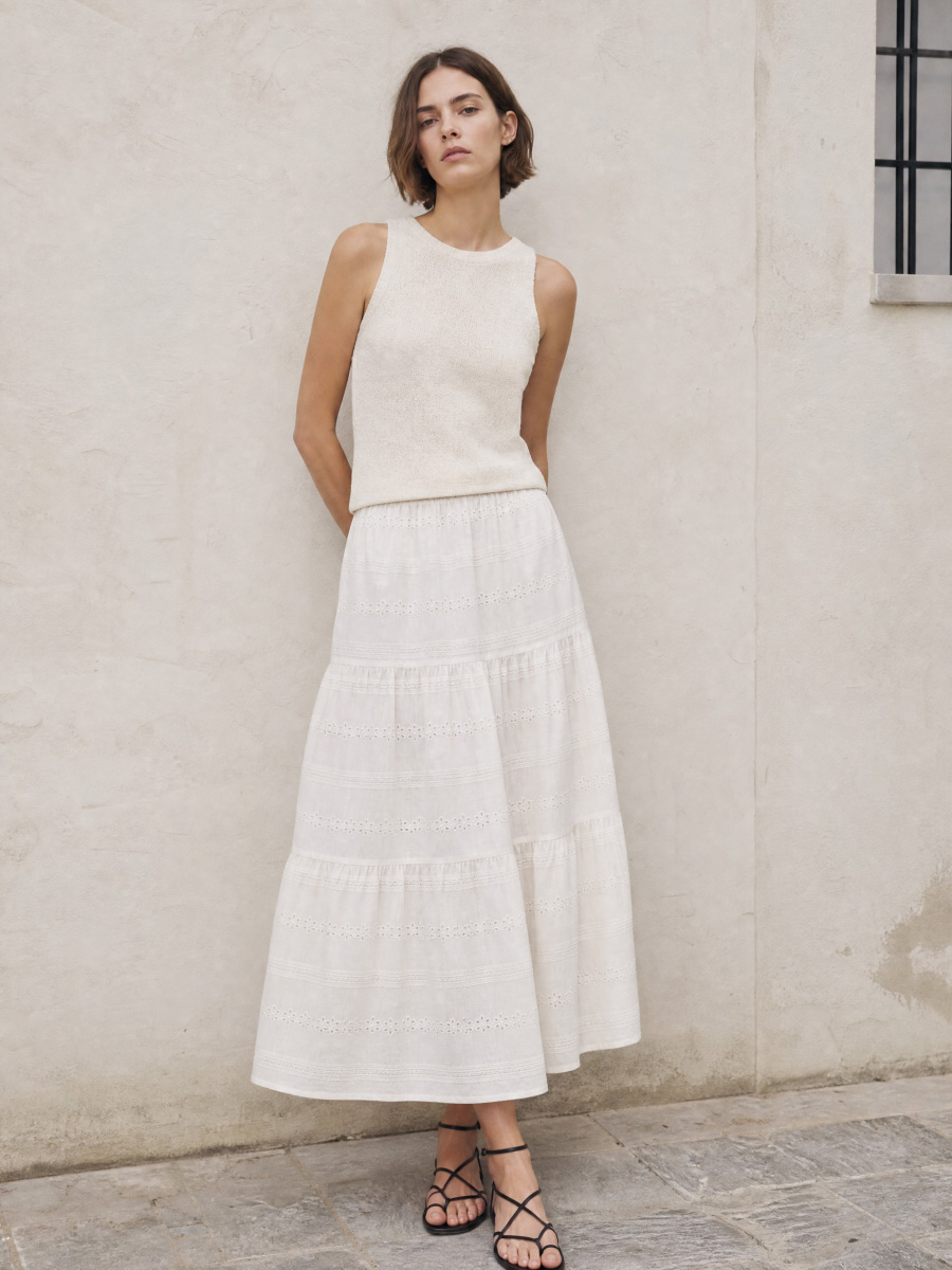 Women's Tiered Openwork Lace Maxi Skirt 508