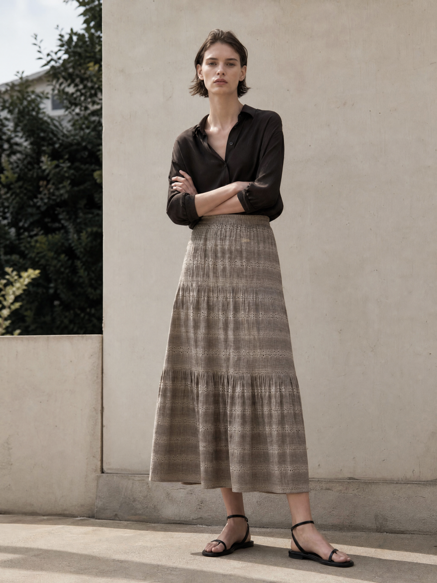 Women's Tiered Openwork Lace Maxi Skirt 508