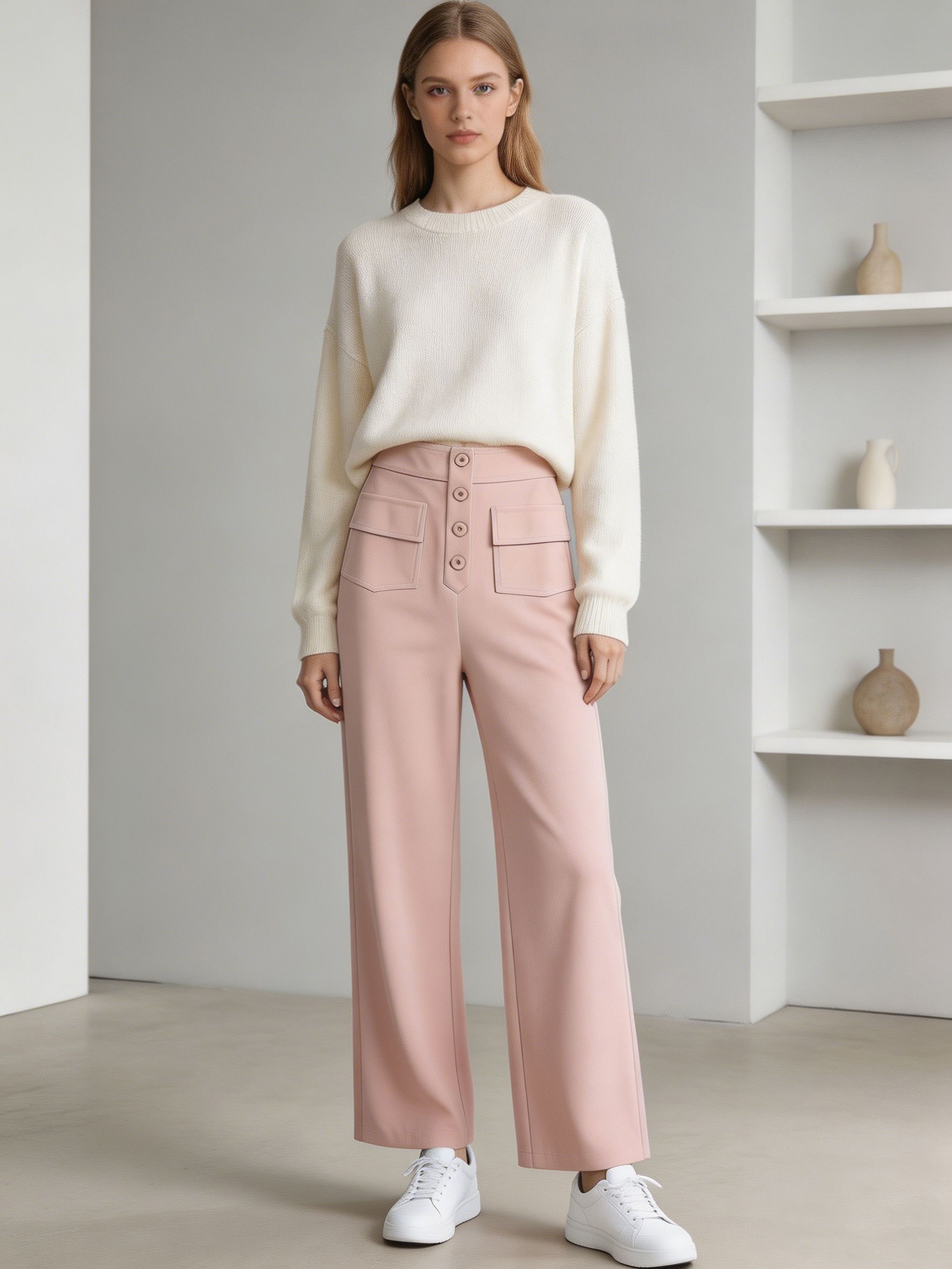 Minimalist High Waist Wide Leg Trousers - Chic Daily Bottoms XW-26902