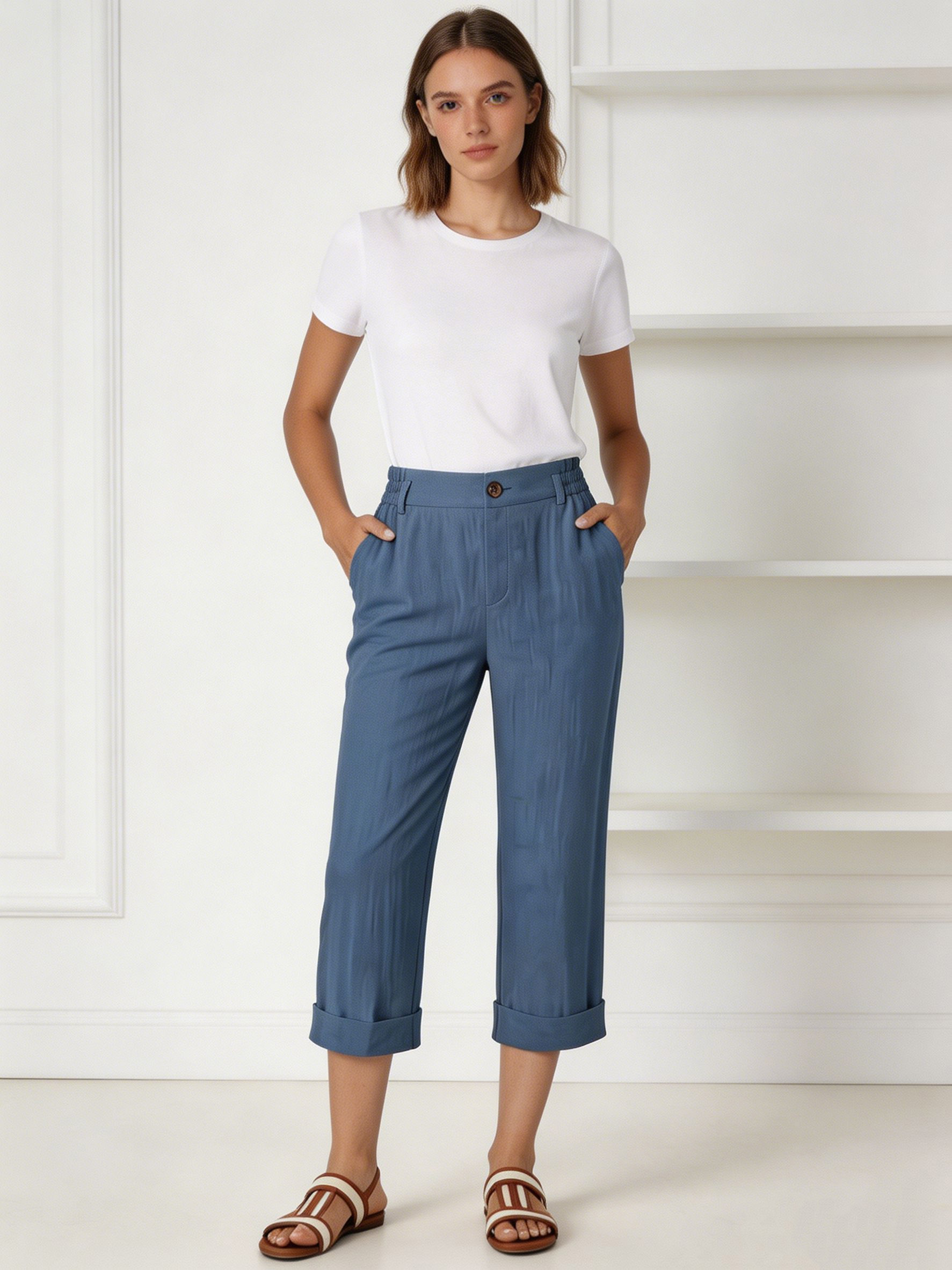 Elegant Blue High Waist Straight Leg Pants - Premium Everyday Bottoms XW-26912