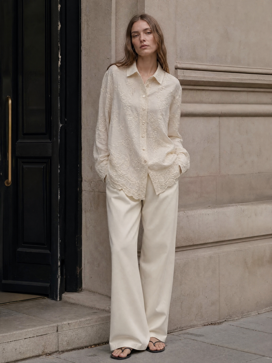 Women's Floral Lace Button-Up Long-Sleeve Shirt K30