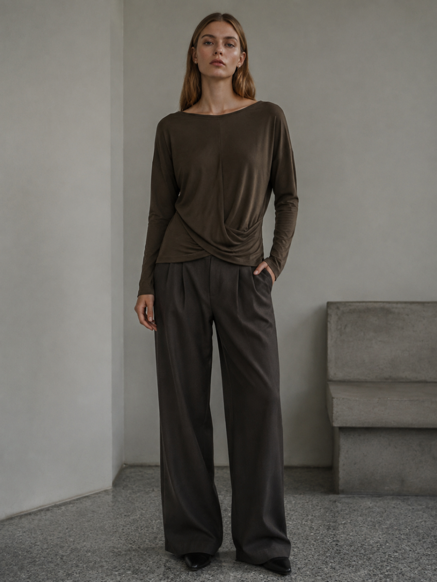 Trendy Fall Twist‑Front Wrap‑Top W-41503