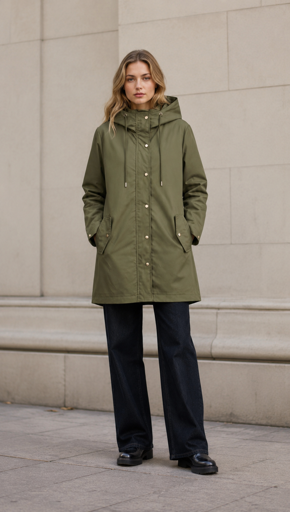 Army Green Mid-Length Hooded Parka Jacket WC-015