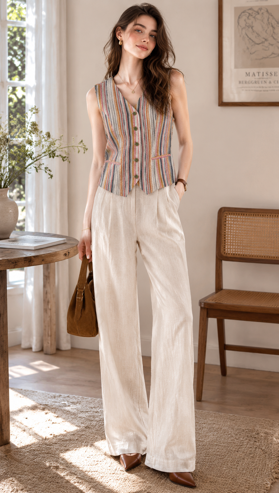 Minimalist Linen Striped V-Neck Layering Vest AN-710023