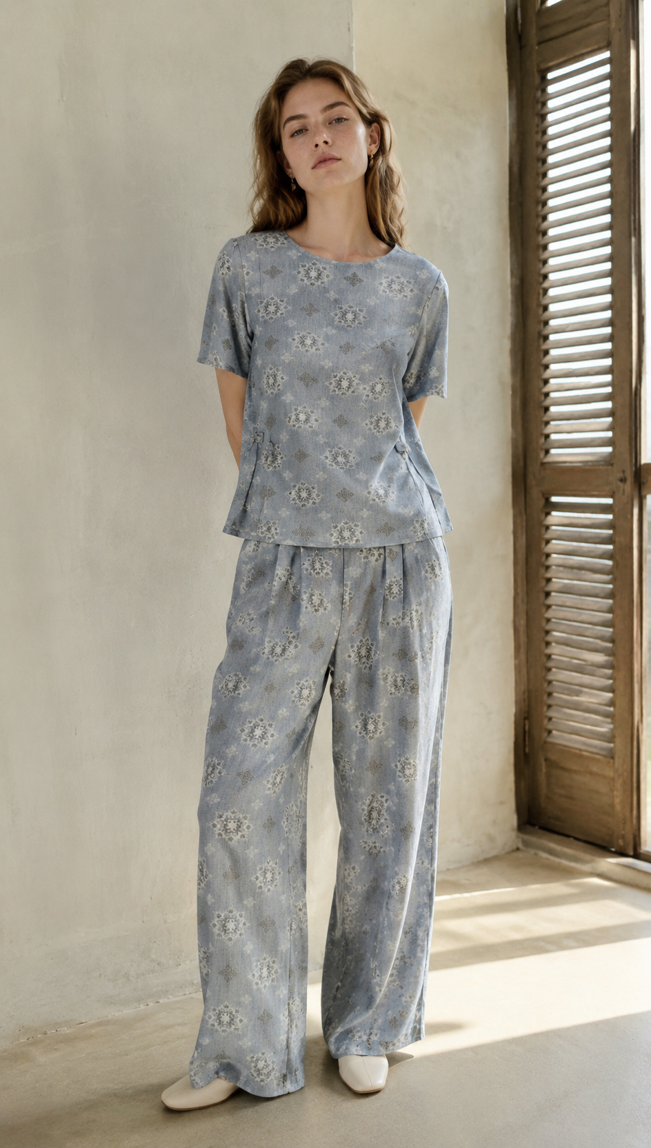Trending Linen-Blend Jacquard Blouse for Women AN-750006