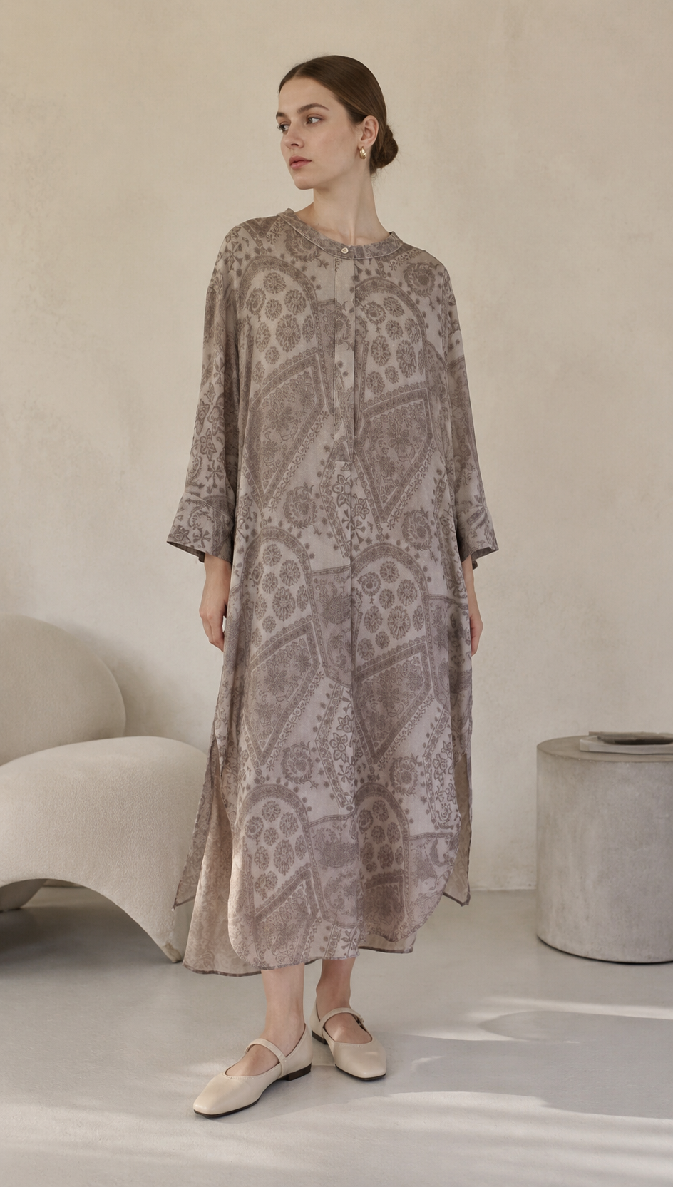 Minimalist Paisley Print Half-Button Tunic Dress AN-750010