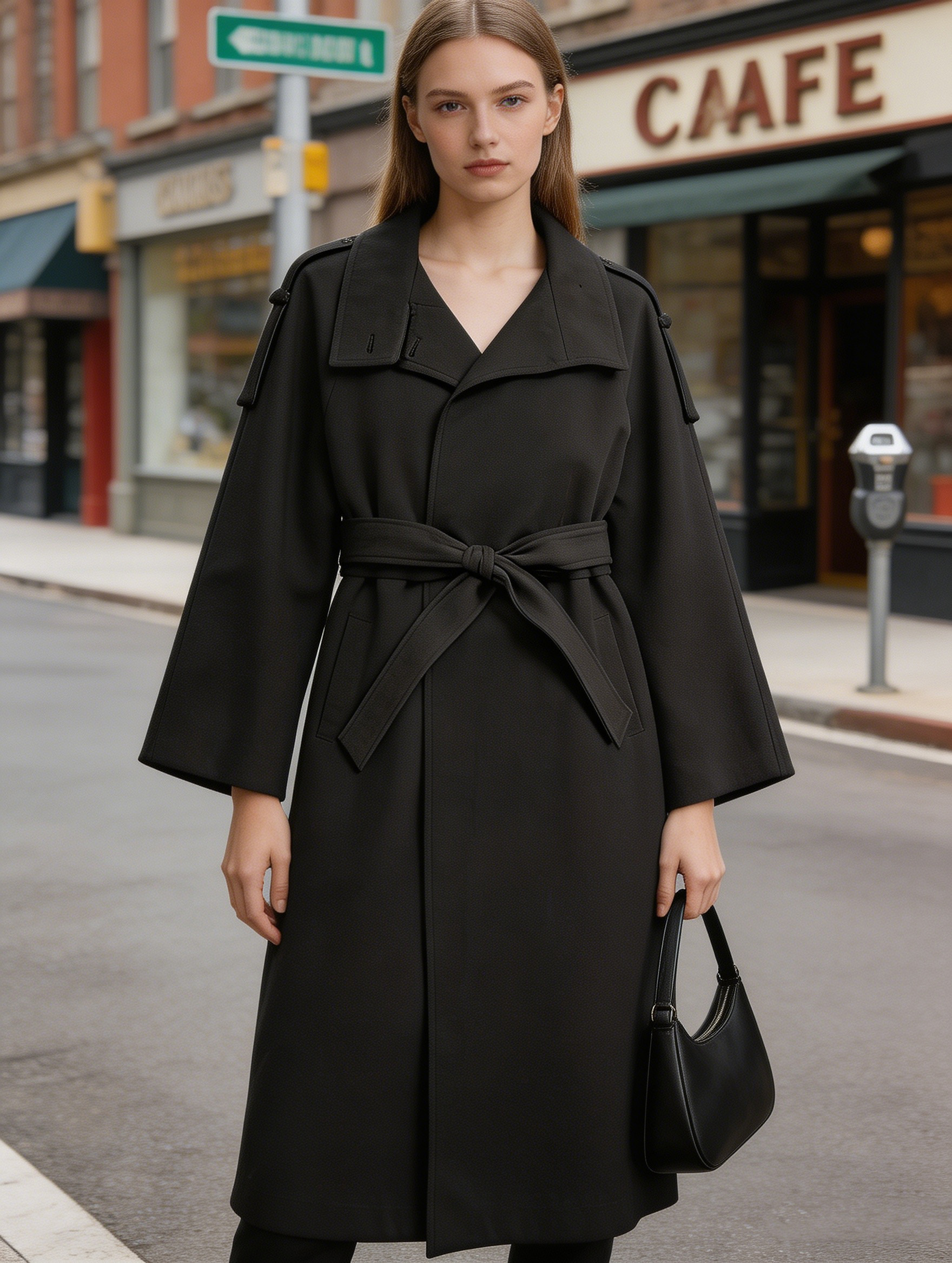 Elegant Black Relaxed Fit Trench Coat - Casual Luxury Outerwear  57732