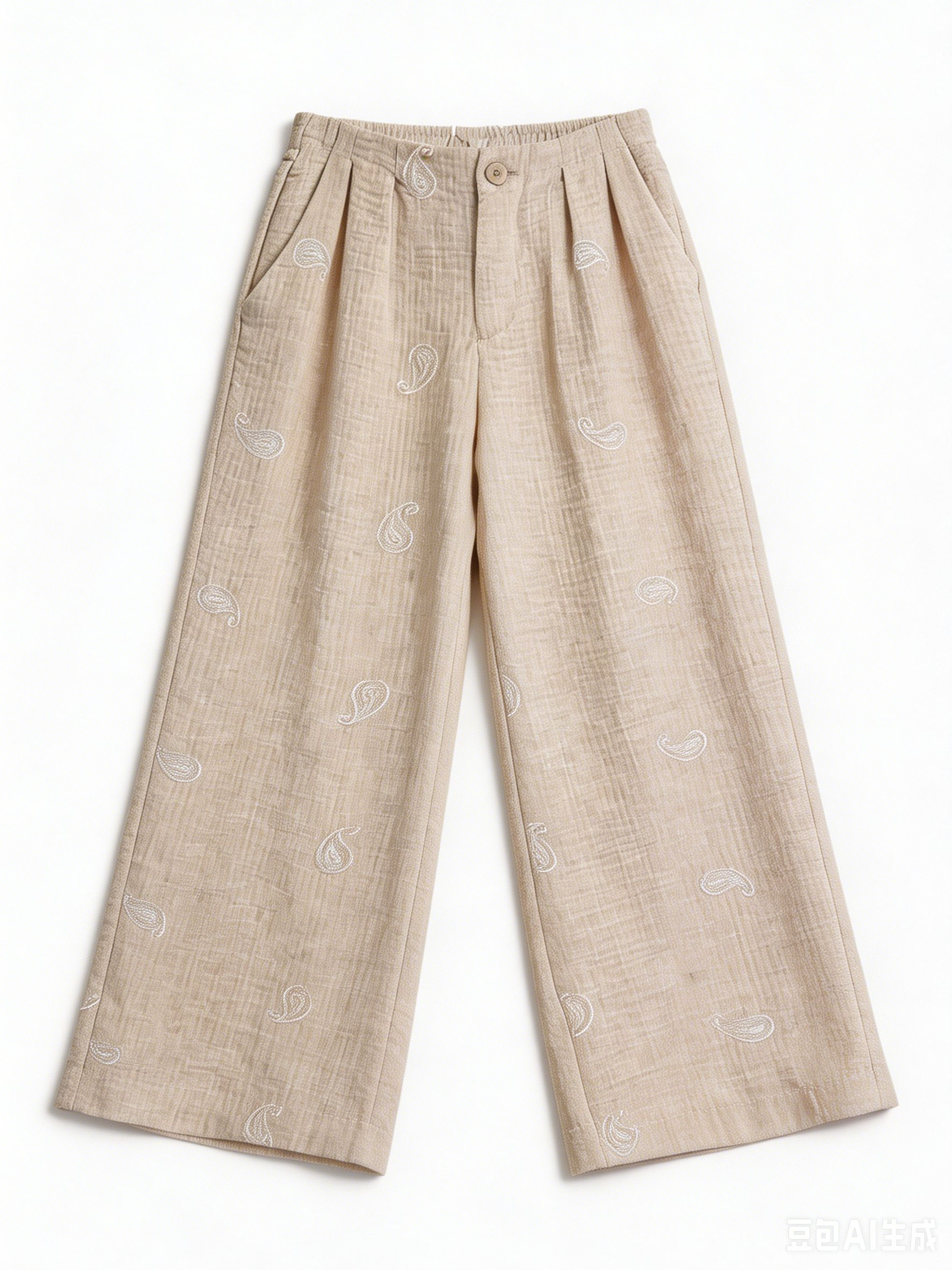 Paisley Embroidered High-Waisted Linen Pants AN-710029