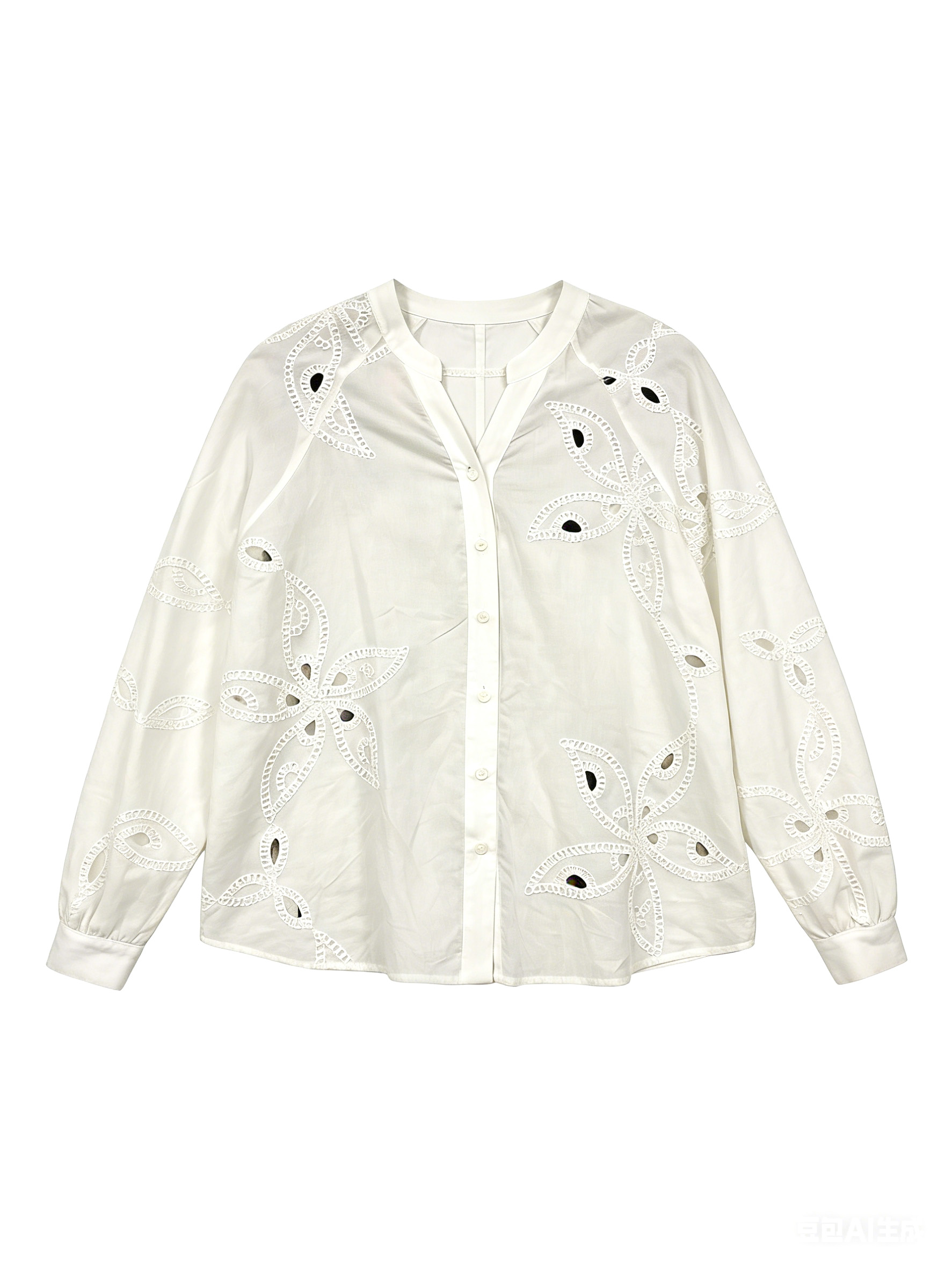 Summer Boho Chic V-Neck Shirt - Long Sleeve Sheer Top with Big Floral Embroidery C-