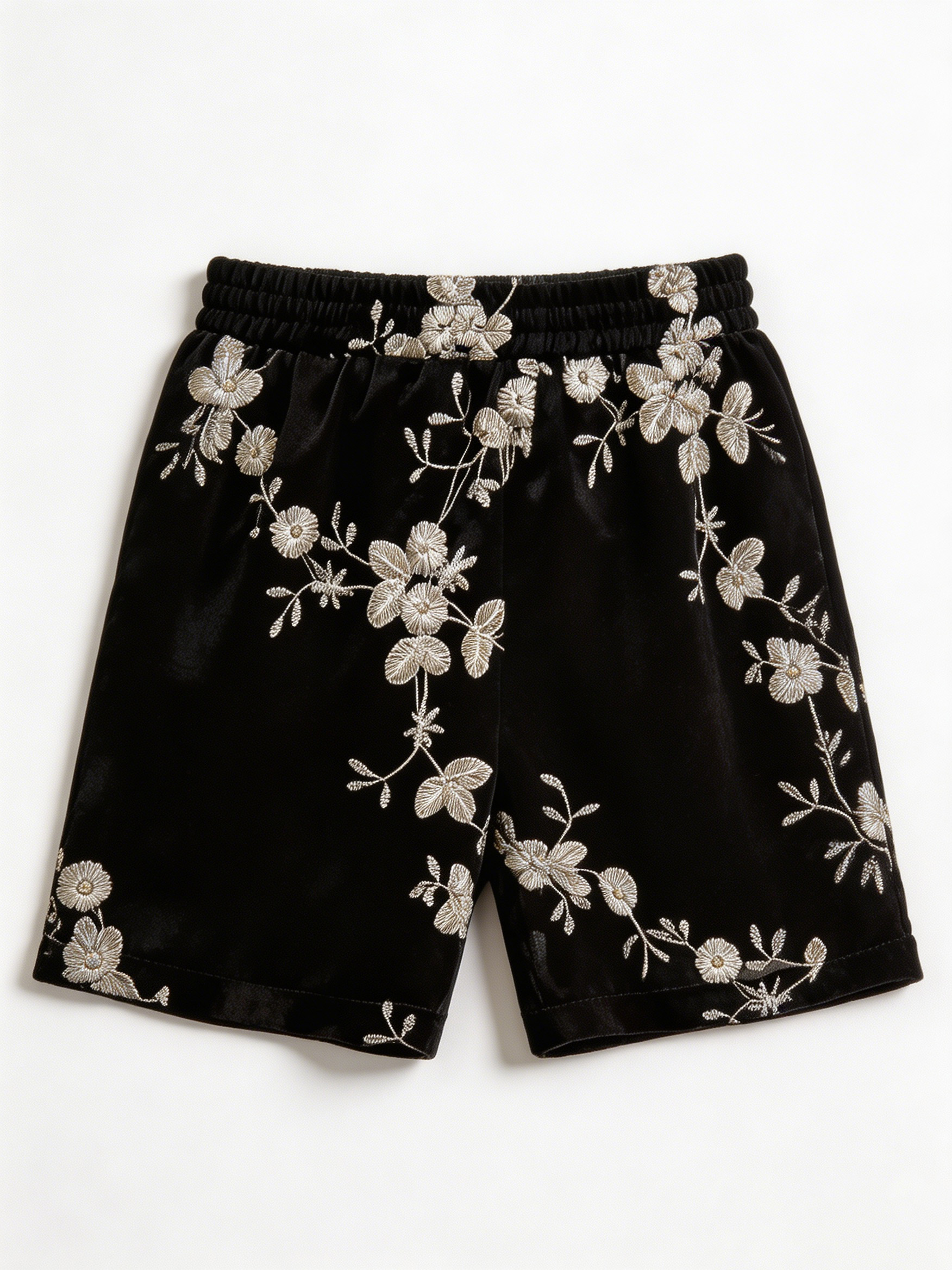 Black Floral Embroidered Boho Shorts M-40987