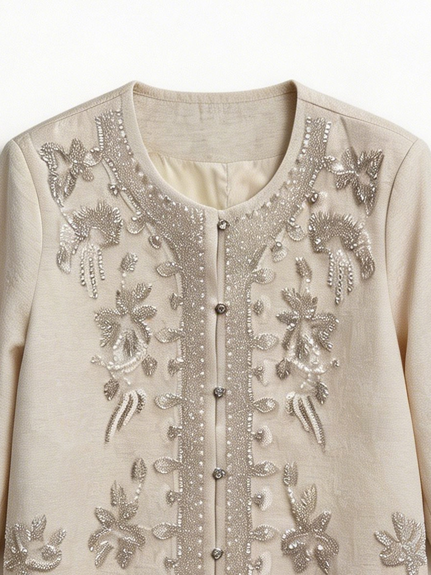 Women’s Beaded Floral Embellished Long Sleeve cropped Jacket LA-030408