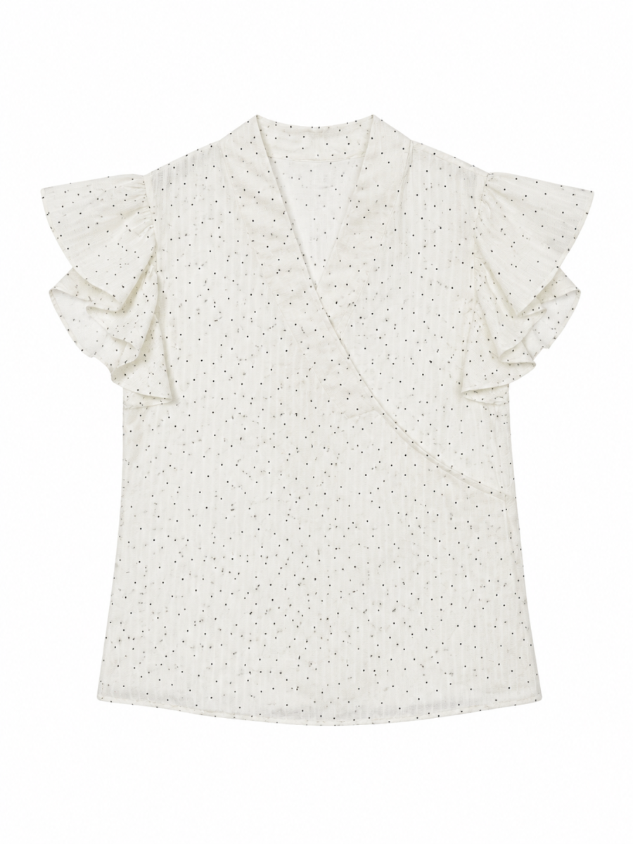 Elegant Polka‑Dot Fitted Wrap Blouse M-43584