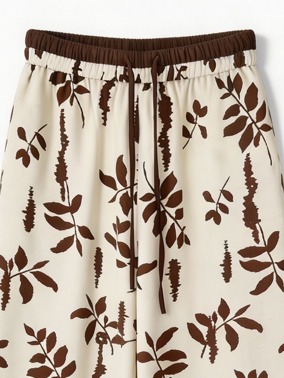 Women’s Boho Leaf Print Long Sleeve Top & Wide Leg Pants Set AN-760007+AN-760009