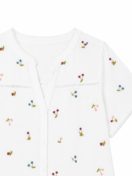 Boho Cherry Embroidered Short Sleeve Blouse D-42743