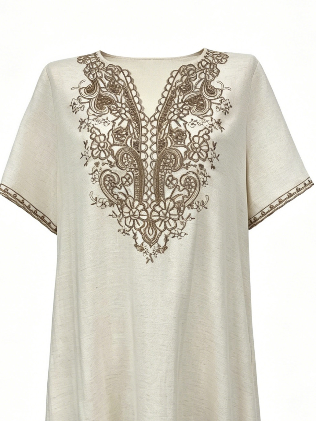 Boho Embroidered Linen-Look Maxi Dress W-42937