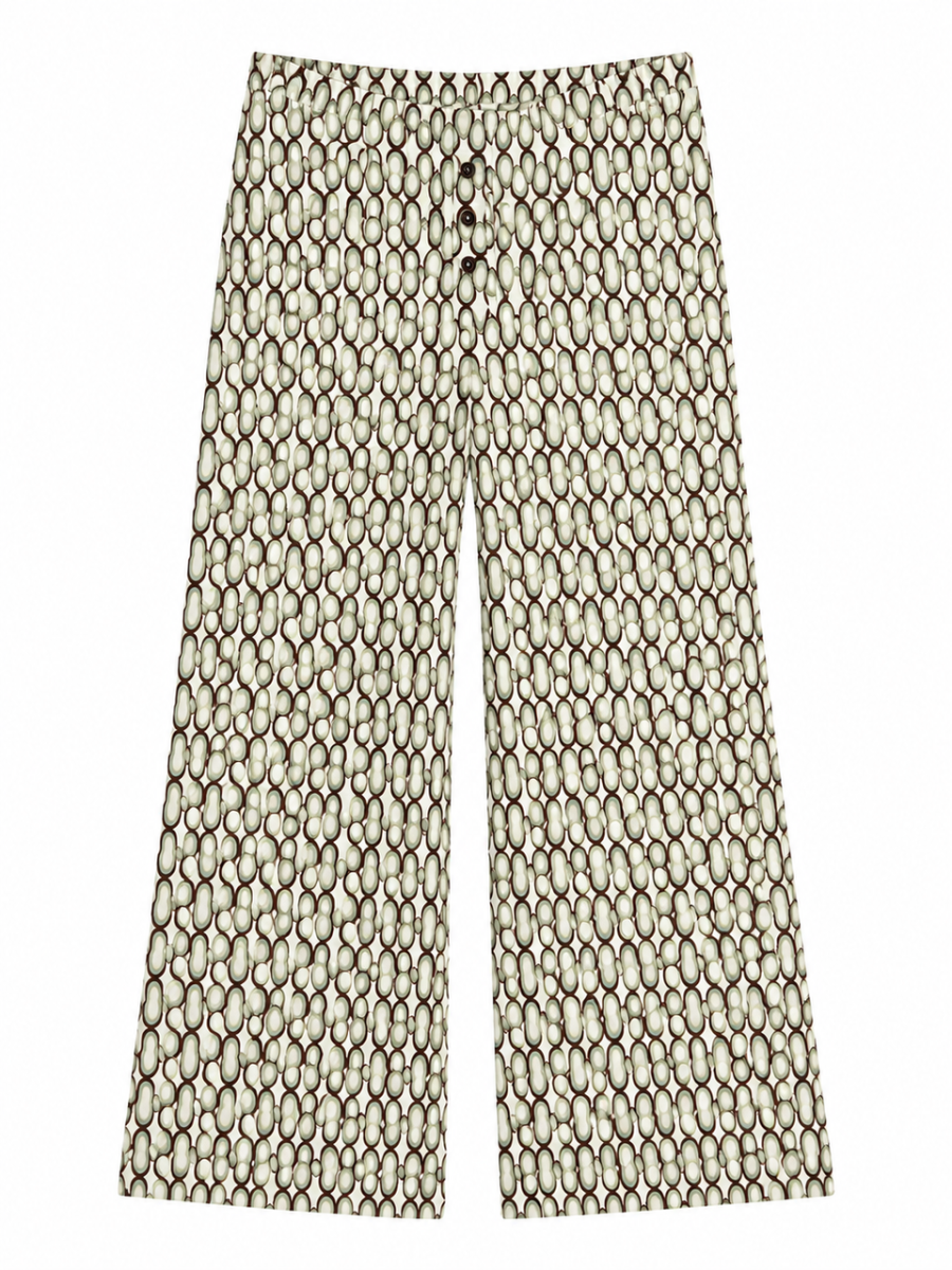 Retro Oval Printed Flowy Wide Leg Pants A-42763