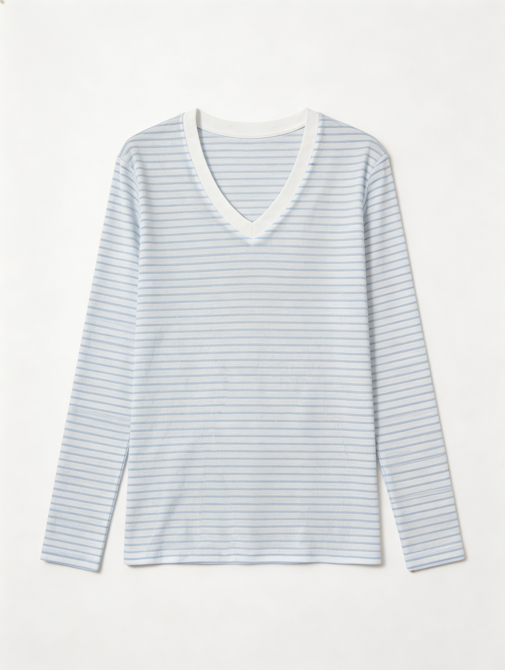 Women's Stripe V-Neck Long Sleeve T-Shirt - Soft Knit Top  AN-710004
