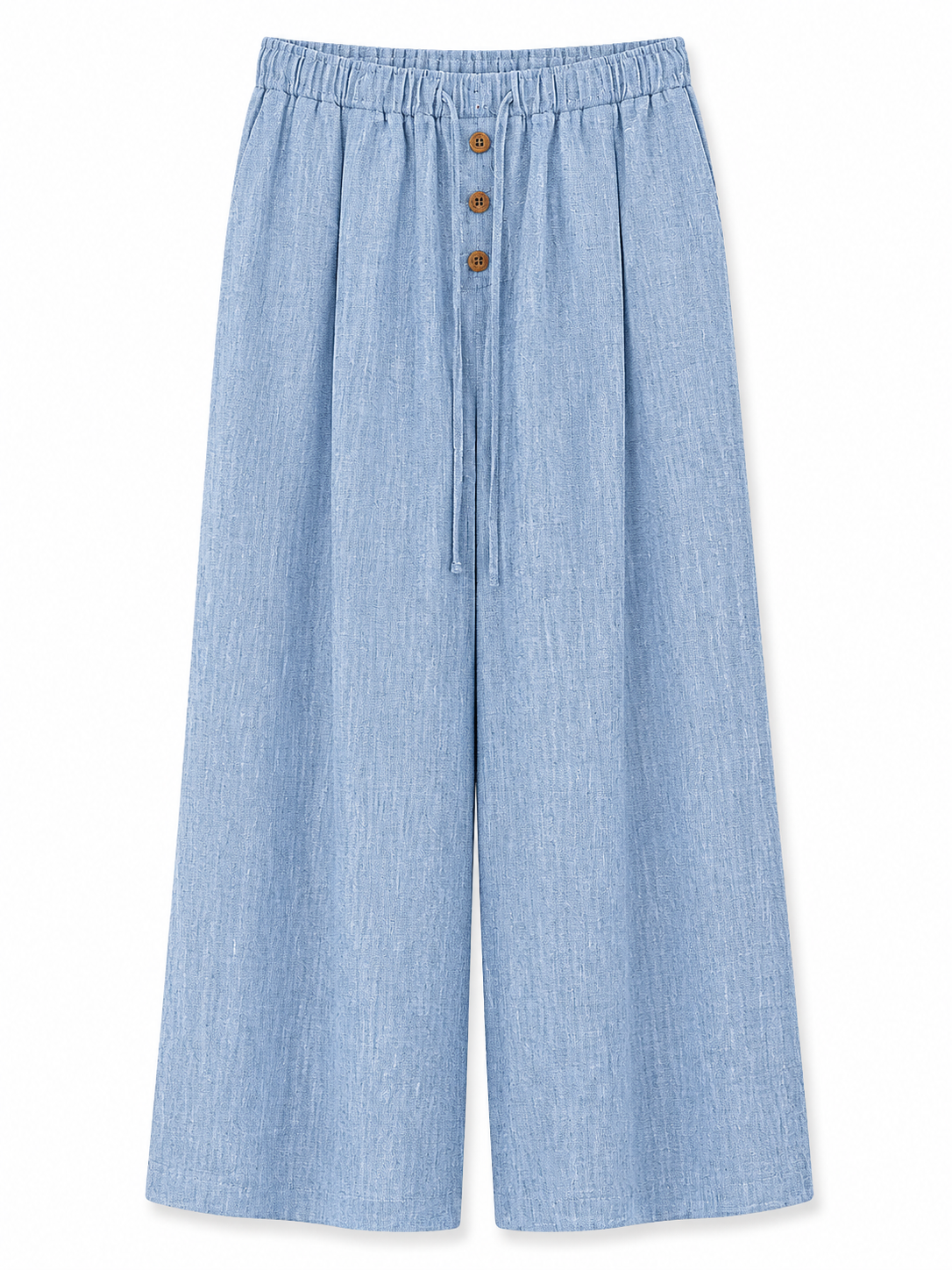 Summer Casual Linen-Look Wide Leg Pants with Button Drawstring A-42030